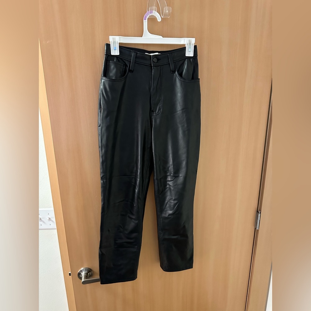 Abercrombie Ankle Straight Ultra High Rise Black Leather Curve Love Pants size 4